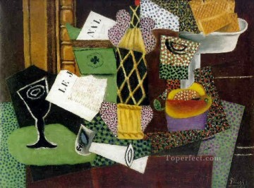 Artworks by 350 Famous Artists Painting - Glass and stuffed rum bottle 1914 Pablo Picasso